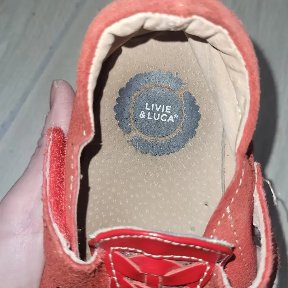 Livie & Luca Girls Red Ruche Suede Leather Mary Jane Shoes Size 12